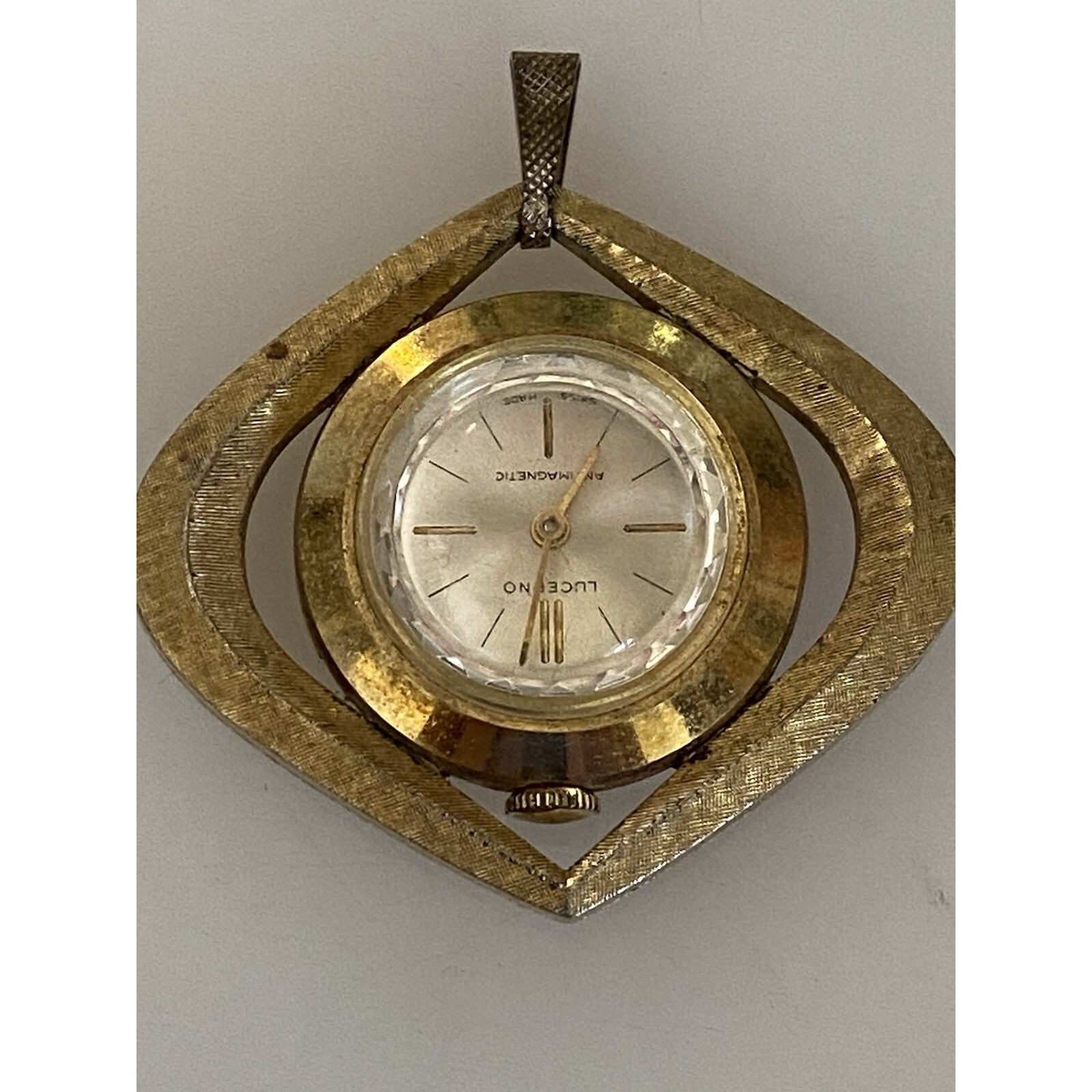 Mechanical Gold Tone Lucerne Ladies Pendant Watch Faceted Swiss Made Vintage